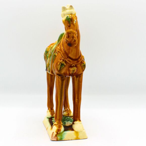 Vintage Tang Style War Horse Figurine Pottery Sculpture Sancai Glaze Asian Decor - Picture 6 of 9